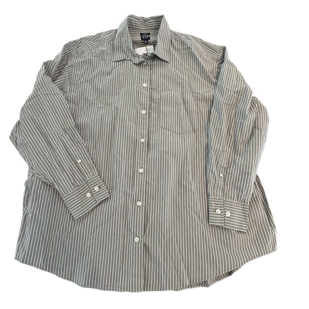 GAP The Big Shirt XL Button Down Green White Stripe Long Sleeve NWT $59.95